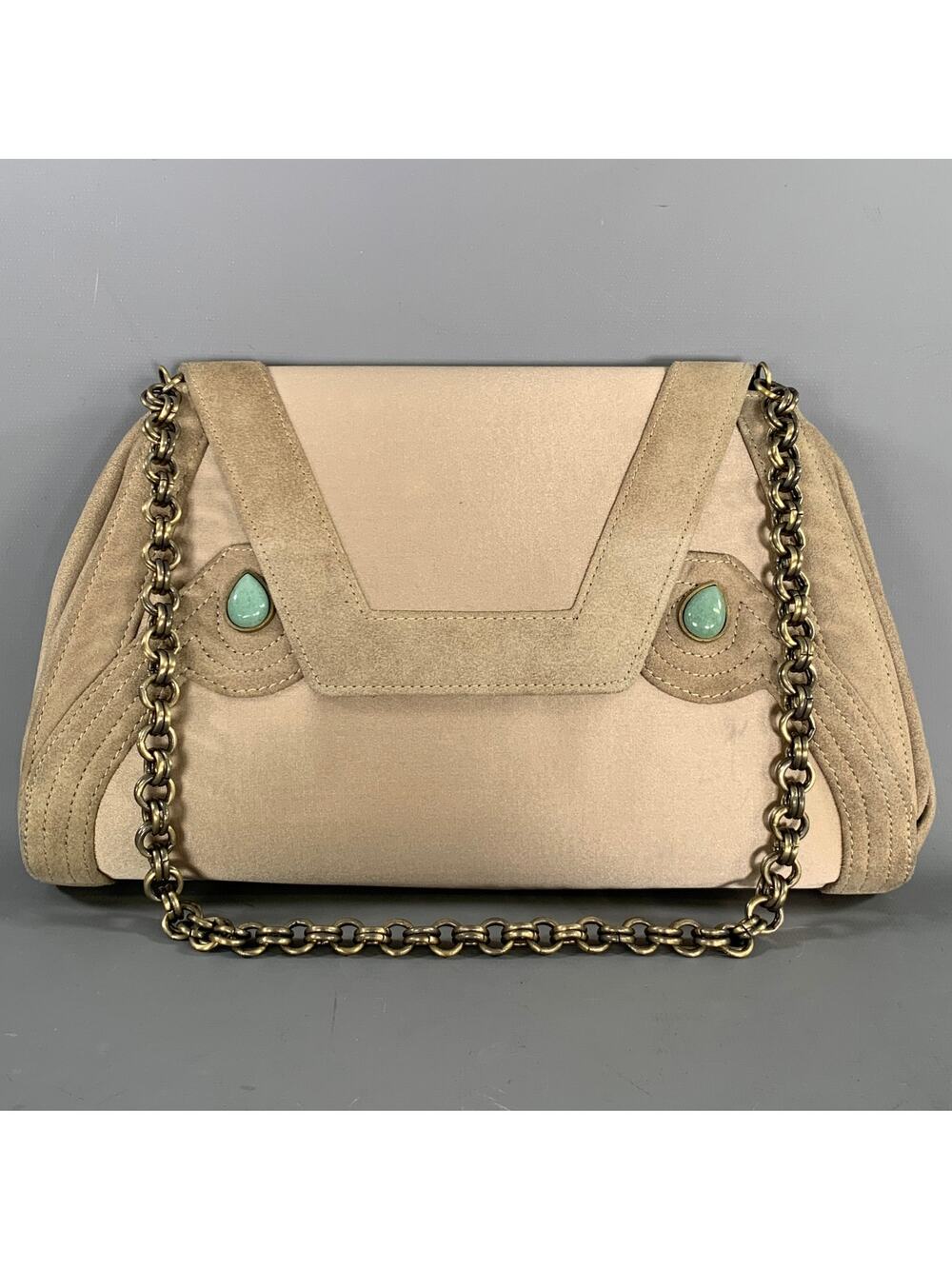 SHANGHAI TANG Tan Mint Suede Silk Nylon Handbag & Leather Goods
